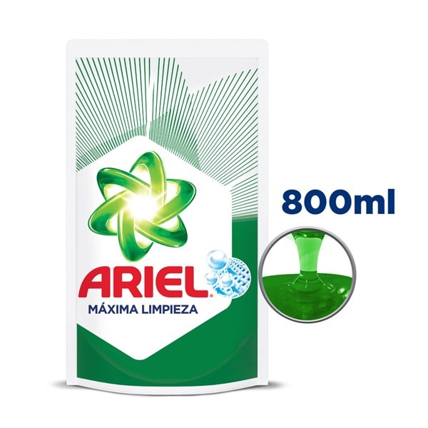 Jabón Líquido Ropa Ariel Max Limpieza Pouch 800 Cc. #1