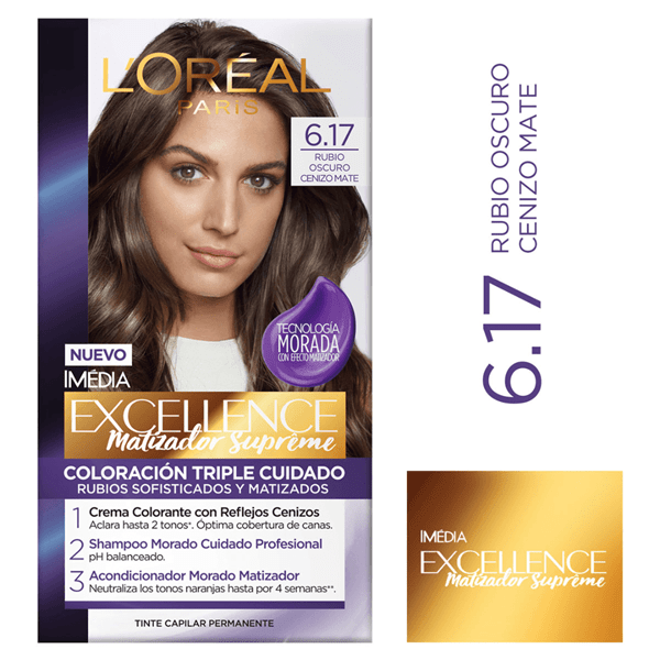 Excellence Kit Coloracion Matizador Supreme 47 gr 6.17 Rubio Oscuro Cenizo Matte #1