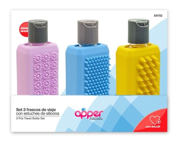 Apper Set Frascos de Viaje x 3 con Fundas