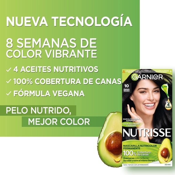 Garnier Nutrisse Kit Coloración Permanente Tono 10 Negro Ébano alt