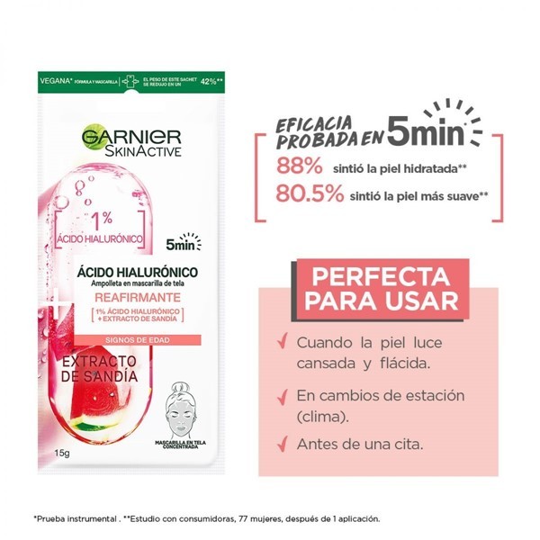 Garnier Ampolla en Mascarilla de Tela Con Ácido Hialurónico Y Sandia alt