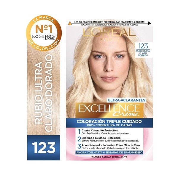 Excellence Kit de Coloración Ultra Aclarante Tono 123 Rubio Ultra Claro Dorado #1