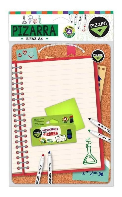 Pizzini Pizarra Ciencia Bifaz A4 Con 4 mini Marcadores