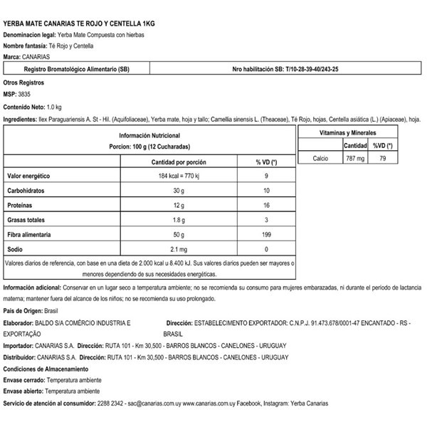 Yerba Canarias Té Rojo Y Centella | 1 Kg #1