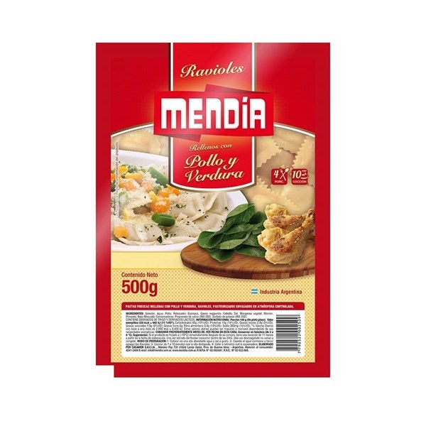 Ravioles Mendia Pollo Y Verdura X 500 Grs-pollo Y 500 Verdura-cja-gr.-