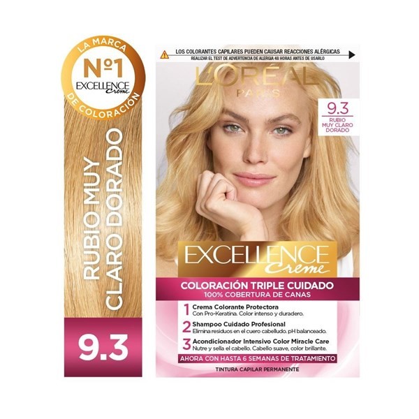 Excellence Kit de Coloración Permanente Creme Tono 9.3 Rubio Muy Claro Dorado #1