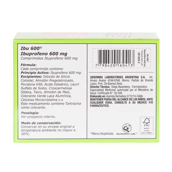 Genomma Ibu 600 Ibuprofeno 600 Mg x 30 Comp alt