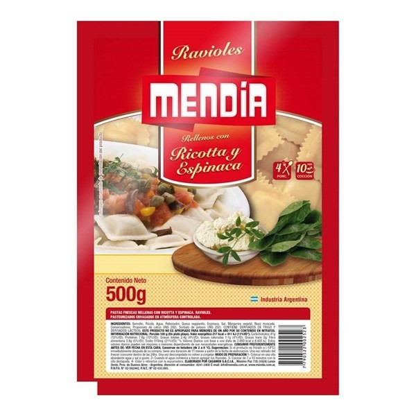 Ravioles Mendia Ricota Y Espinaca 500 Gr #1