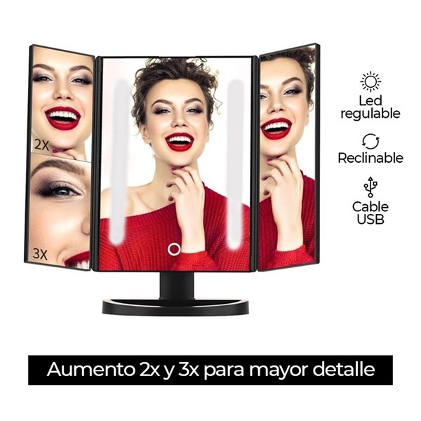 Beauty24 Espejo Triptico Para Maquillaje Con Luz Led Y Aumento alt
