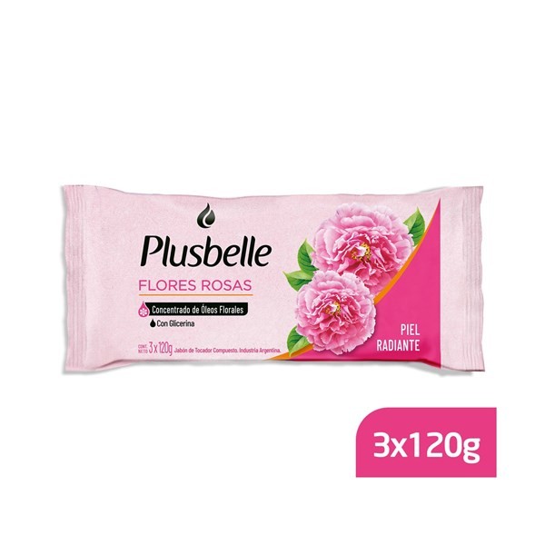 Jabón de Tocador Plusbelle de Flores Rosas x 3 120 grs #1