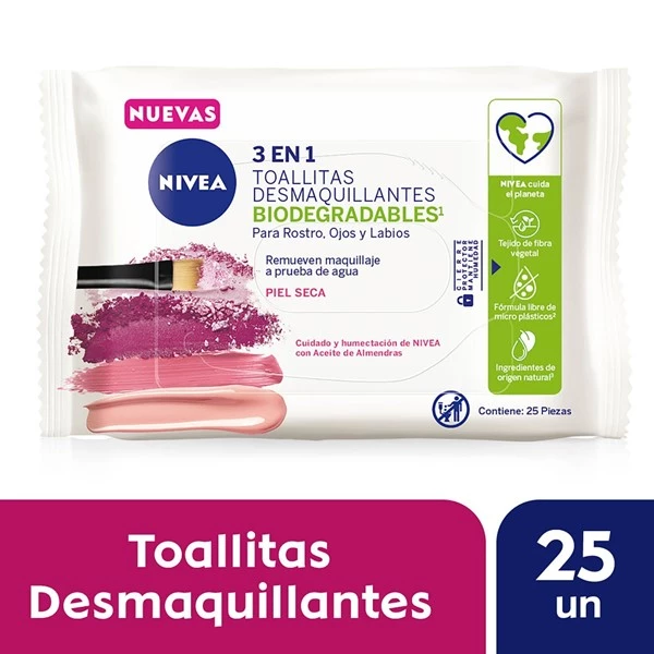 Nivea Toallitas Desmaquillantes 3 en 1  Para Piel Seca 25 Unidades