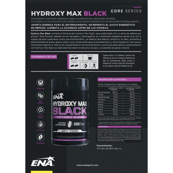 Suplemento Termogénico Ena Hydroxy Max Black x120caps alt