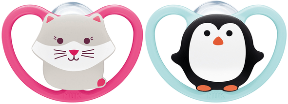 Set Nuk Chupete Space T2 Gato Y Pingüino x 2 un alt