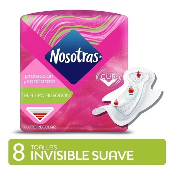 Nosotras Toallitas Femeninas Invisible Curv Tipo Algodón Alas 8U Talle Unico