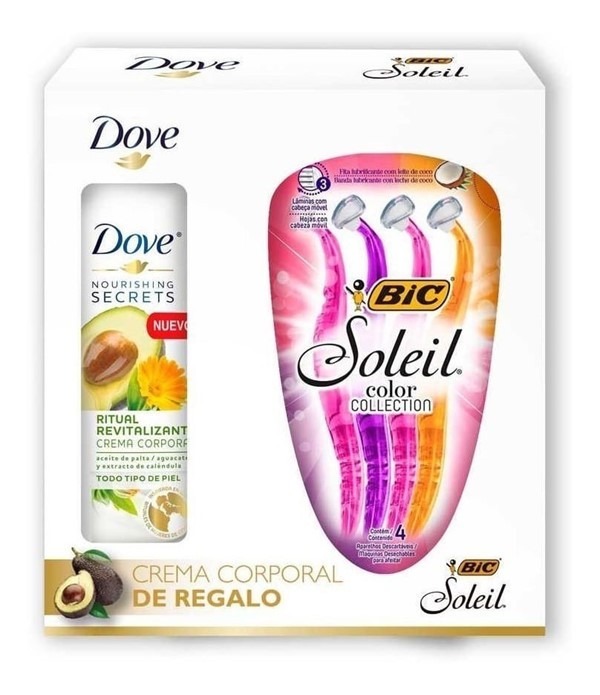 Bic Soleil Kit Mujer Maquina de Afeitar Crema Corporal Dove