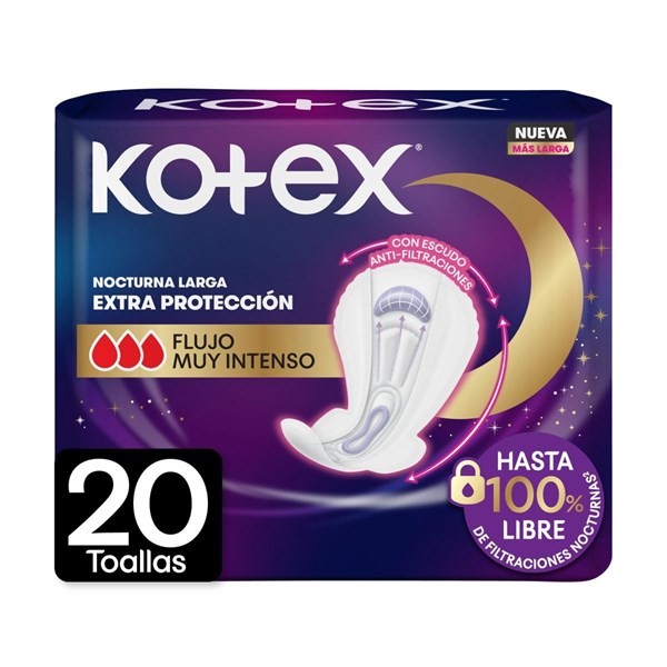 Kotex Toallas Nocturnas Larga Extra Protección - 20 Unidades  #1