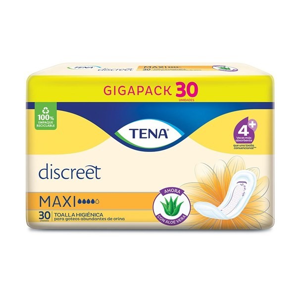 Toalla Tena Discreet Incontinencia Maxi Aloe x 30 un