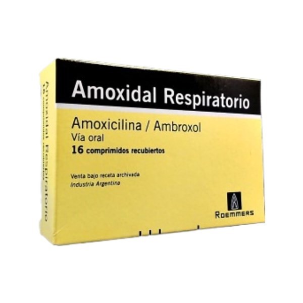 Roemmers Amoxidal Respiratorio Amoxicilina + Ambroxol x 16 Comp Recubiertos #1