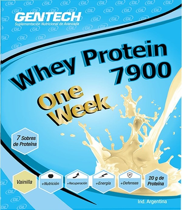Gentech Suplemento Dietario Whey Protein 7900 Sabor Vainilla x 7 Sobres alt