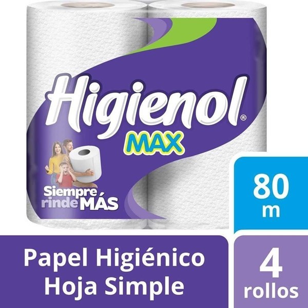 Higienol Max Papel Higiénico Hoja Simple 80 mts 4 Unidades #1