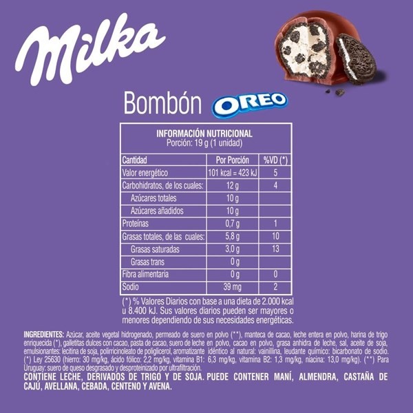 Bombón de Chocolate Milka Oreo 19 g alt