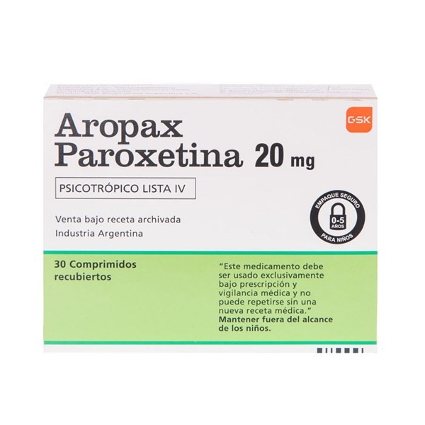 Glaxo Smithkline Aropax Paroxetina 20 Mg x 30 Comp Recubiertos #1