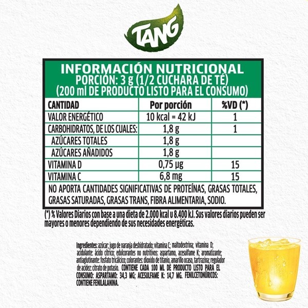 Jugo en Polvo Tang  Sabor Naranja Dulce 15 g alt