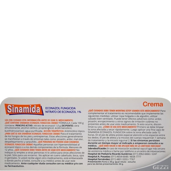 Sinamida Econazol Crema Antimicótica x 30 g alt
