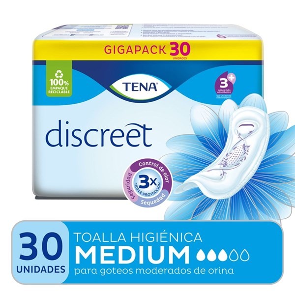 Tena Toalla Discreet Medium (30 Unidades) #1