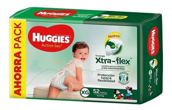 Huggies Active Sec Pañales Extra Grande 12-15 kg 52 Unidades #1