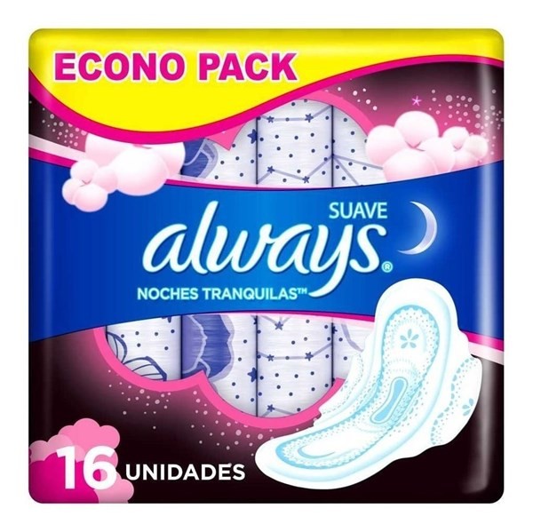 Always Noches Tranquilas Suave Toallitas Fem C/Alas x 16 U Unico