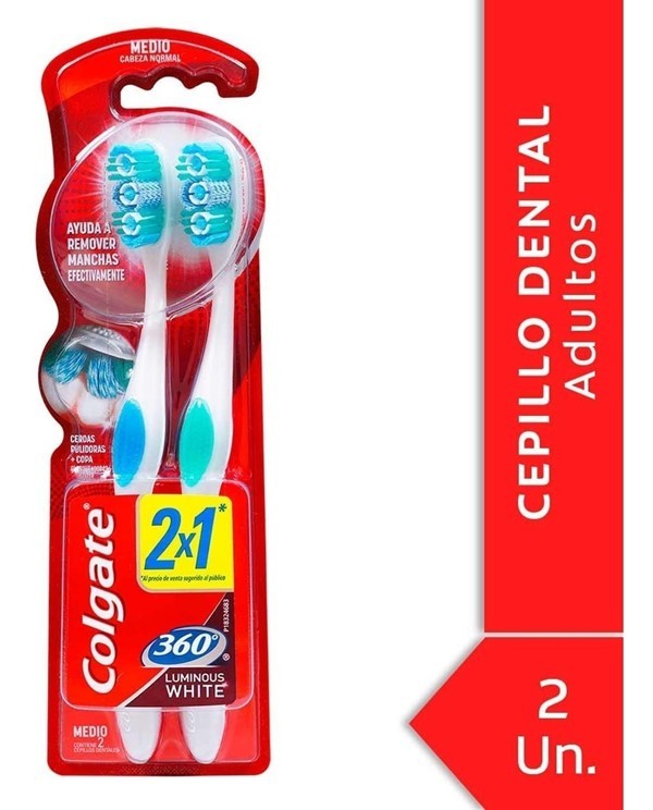 Colgate Cepillo Dental 360º Luminous White Medio 2 Unidades Promo Precio Especial