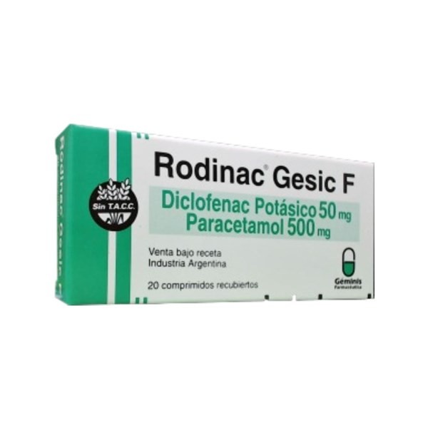 Géminis Farmacéutica Rodinac Gesic F Diclofenac Potásico + Paracetamol x 20 Comp Recubiertos #1