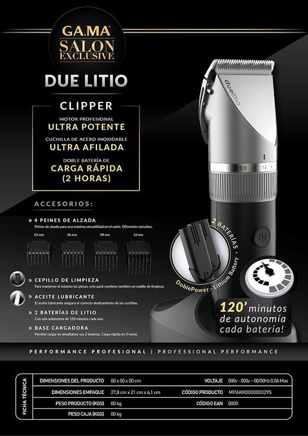 Ga.Ma Cortadora de Cabello Due Litio alt