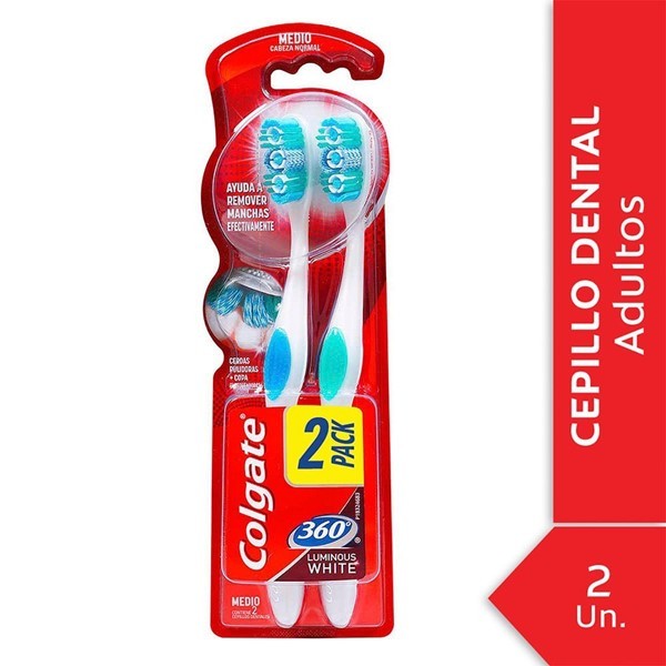 Cepillo Dental Colgate 360º Luminous White Medio 2 U