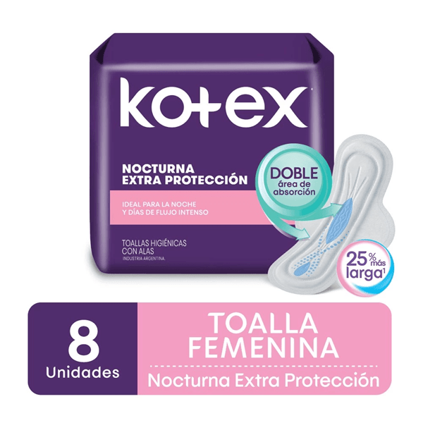 Kotex Toalla Femenina Nocturna - 8 Unidades 