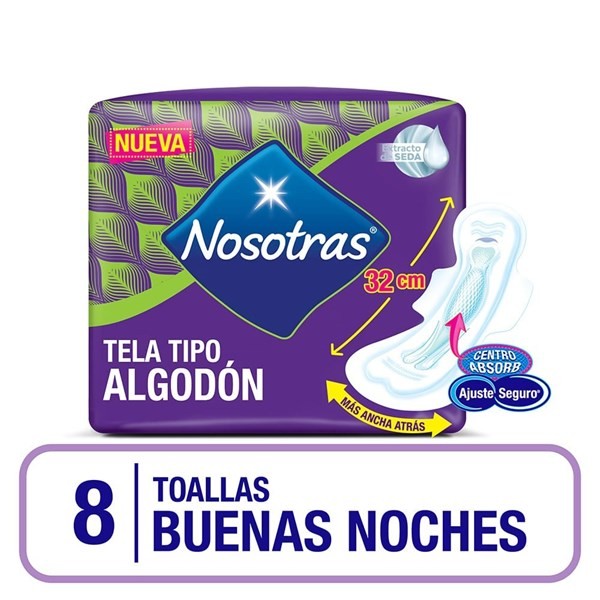 Nosotras Toallitas Femeninas Buenas Noches Tela Tipo Algodón