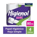 Papel Higiénico Hoja Simple Higienol Max X4 80 Mts. #1