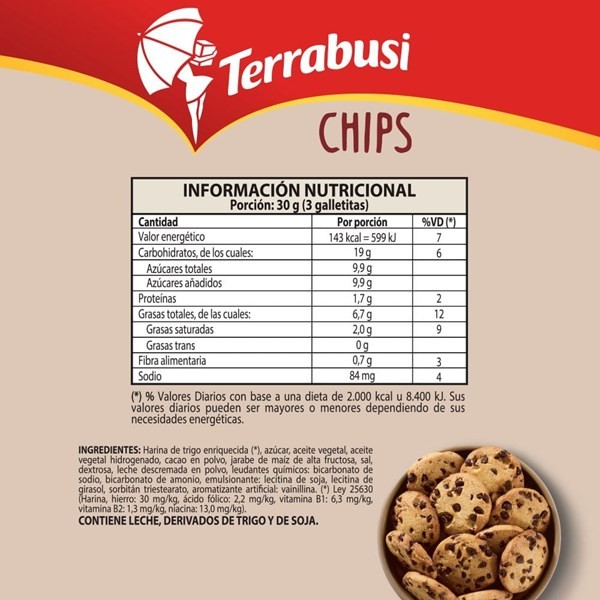 Galletitas Dulce Terrabusi Choco Chips 144 G. alt