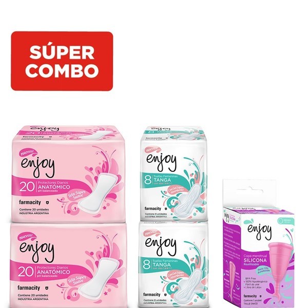 Combo Enjoy Protectores Diario, Toallas Femeninas Tanga x 8 un Y Copa Menstrual #1