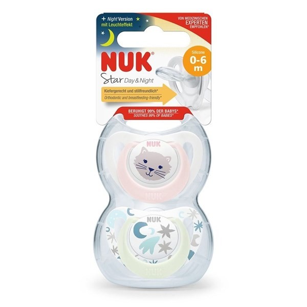 Chupete Nuk Star Day & Night Gato Rosa T1 06 -m x 2 un #1