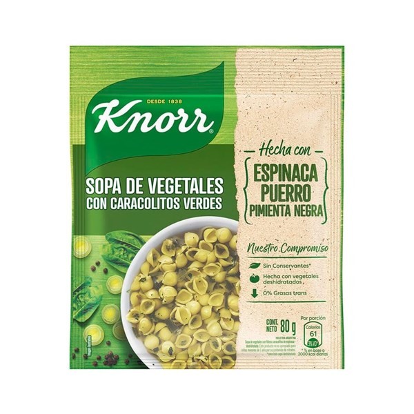 Sopa De Vegetales Knorr Con Caracolitos Verdes 80 G #1