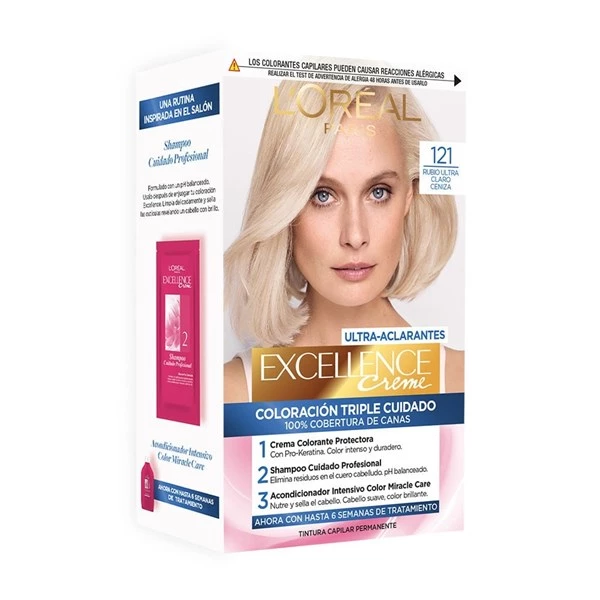 Kit Tintura Excellence Creme Triple Cuidado x 47 g Color 121 Rubio Ultra Claro Ceniza