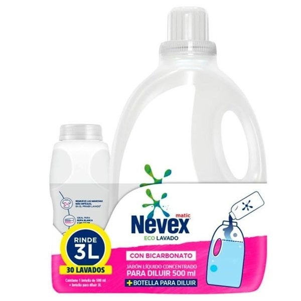 Jabón Líquido Para Ropa Nevex Diluible Bicarbonato 500 Ml + Botella

 #1
