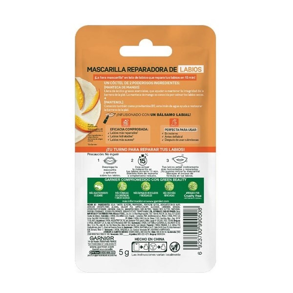 Garnier Mascarilla en Tela Para Labios Reparadora de Mango alt