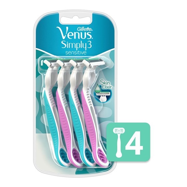 Maquina Desechable Venus Simply 3 Sensitive Pack 4 Un