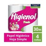 Papel Higiénico Higienol Hoja Simple Fresh Aloe X4 30 mts. #1
