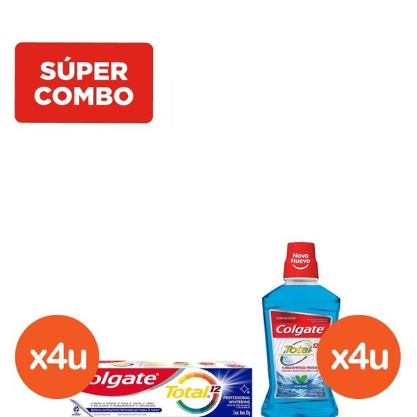 Combo Colgate Total 12 enjuague Bucal Clean Mint + Crema Dental Professional Whitening #1