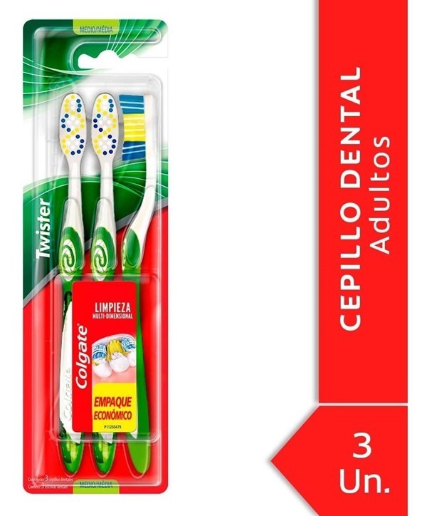 Colgate Cepillo Dental Twister Medio 3 Unidades Promo Pack