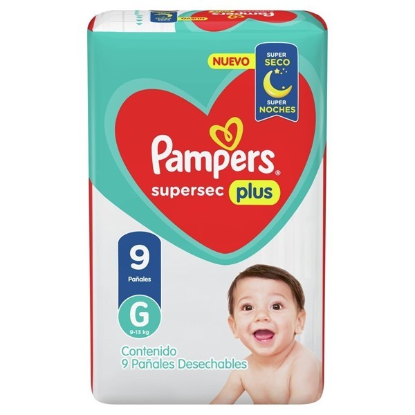 Pampers Pañales Supersec Plus (9 Unidades) g alt